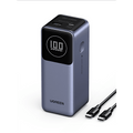 Power Bank 12000mAh 3 Salidas 100W USB A 2 USB C PD 3.0 QC3.0 FCP SCP Pantalla Inteligente Carcasa Ignífuga Gris Cable 50cm