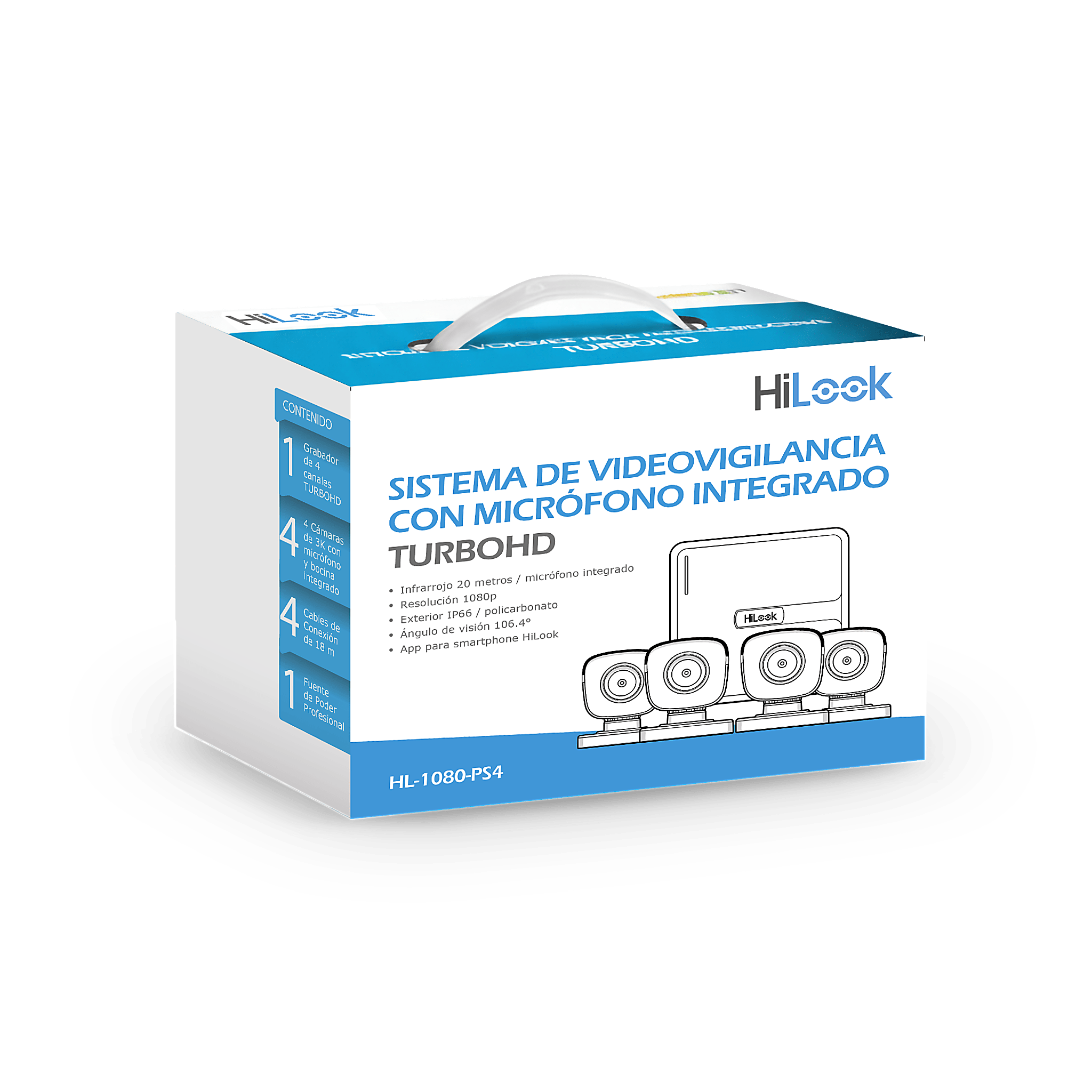 Kit TurboHD 1080p Lite con DVR de 4 Canales, 4 Cámaras Bala de Policarbonato con Micrófono Integrado (Audio por Coaxitron)