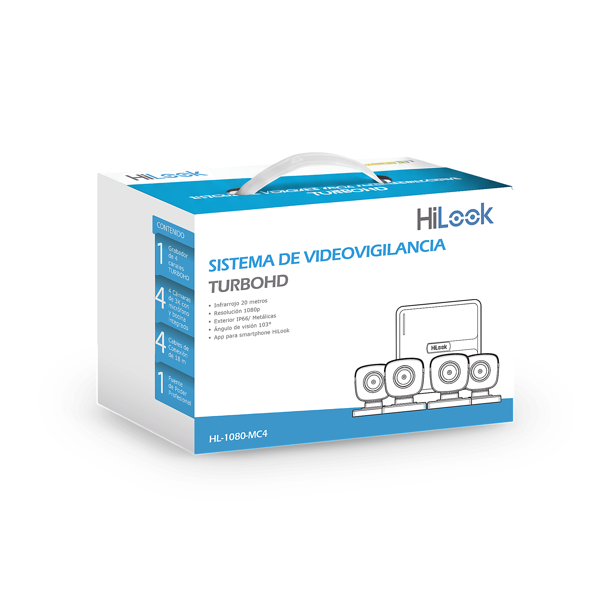 Kit TurboHD 1080p con DVR de 4 Canales, 4 Cámaras Bala Metálicas, Compresión H.265+, Fuente de Poder Profesional y Accesorios de Instalación