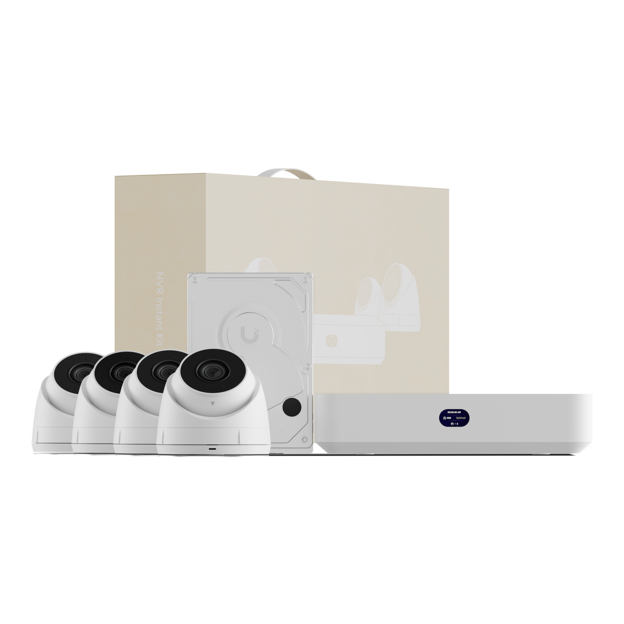 UniFi Protect UNVR Instant Kit con NVR Instant, 4 Cámaras G5 Turret Ultra y Disco Duro de 1 TB para una Configuración Rápida y Sencilla