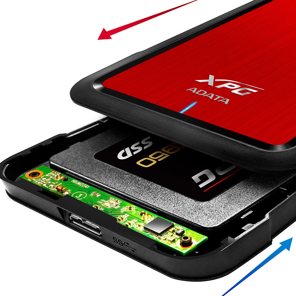 Enclosure ADATA XPG EX500 USB 3.0 rojo para HD 2.5 o SSD 2.5 no necesita tornillos