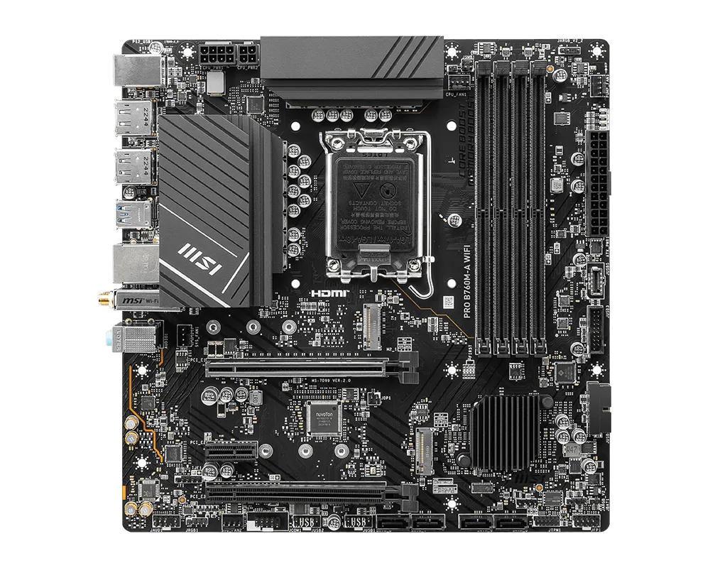 Tarjeta madre MSI Pro B760M-A Wifi socket 1700 Gen 12/13/14 4xDDR5 2xHDMI 2xDP Micro ATX