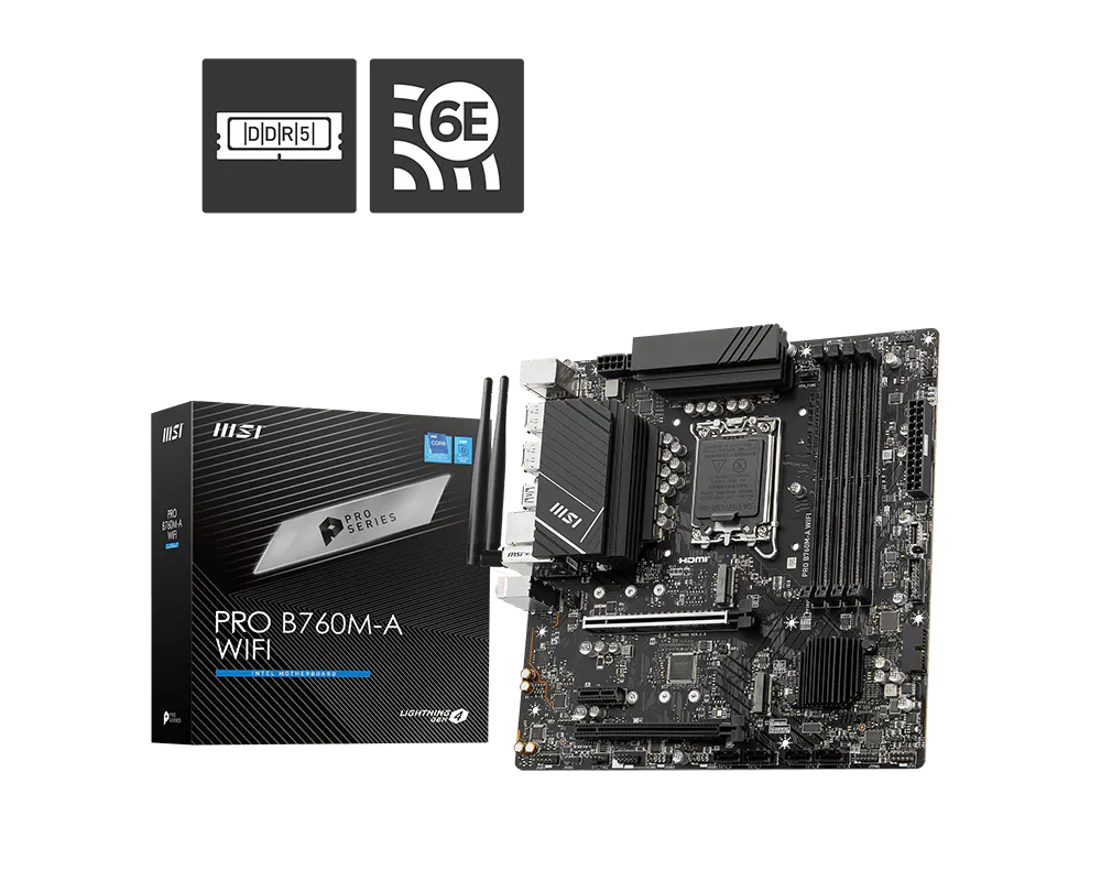 Tarjeta madre MSI Pro B760M-A Wifi socket 1700 Gen 12/13/14 4xDDR5 2xHDMI 2xDP Micro ATX