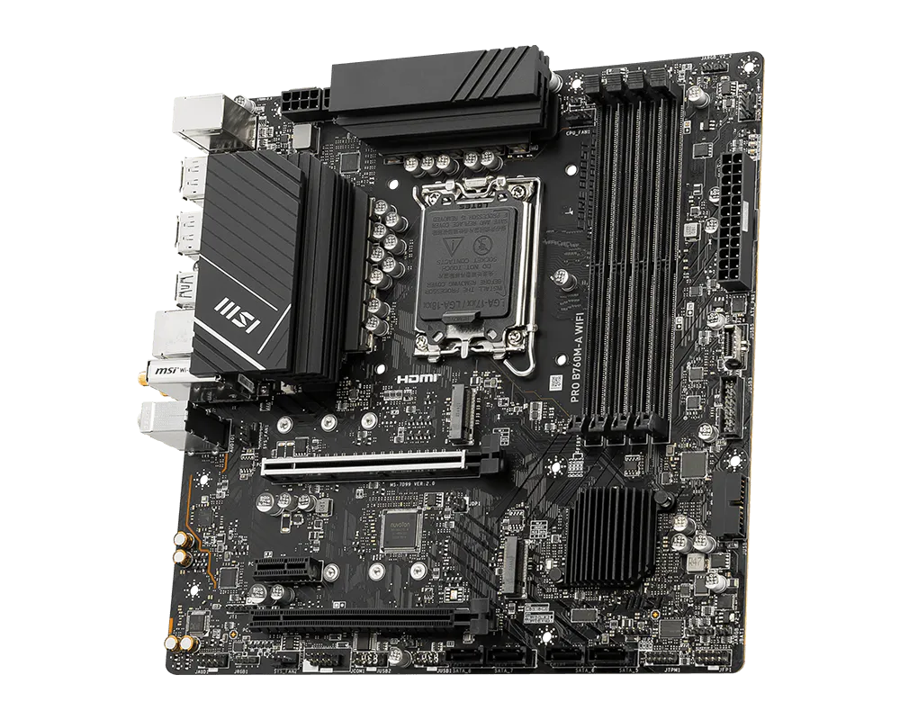 Tarjeta madre MSI Pro B760M-A Wifi socket 1700 Gen 12/13/14 4xDDR5 2xHDMI 2xDP Micro ATX