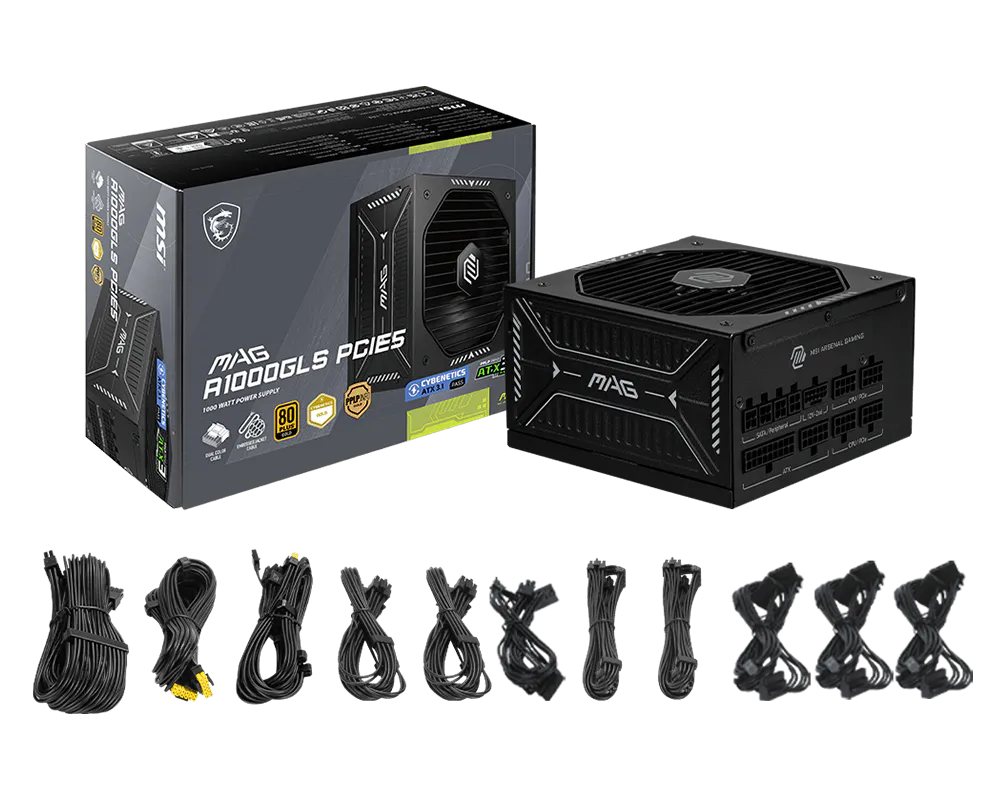 Fuente de poder MSI 1000W Gold 80 Plus Full Modular MAG A1000GLS PCIE5 conector PCIE5 ATX