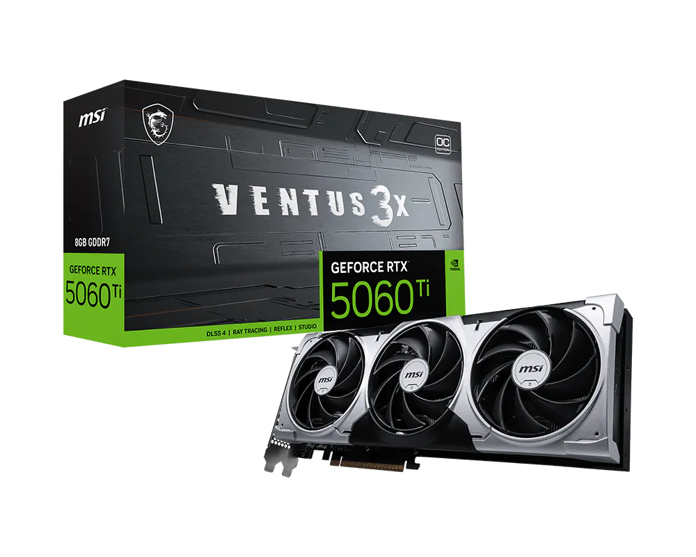 Tarjeta de video MSI 8GB GeForce RTX 5060 TI VENTUS 3xfan GDDR7 DLSS4 OC 1xHDMI 3xDP