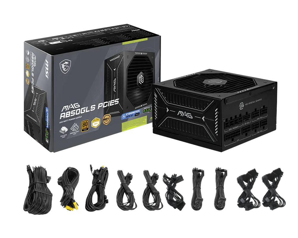 Fuente de poder MSI 850W Gold 80 Plus Full Modular MAG A850GLS PCIE5 conector PCIE5 ATX