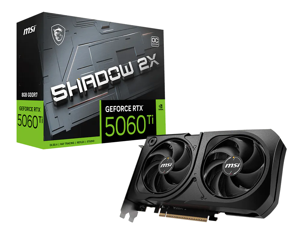 Tarjeta de video MSI 8GB GeForce RTX 5060 TI SHADOW PLUS 2xfan GDDR7 DLSS4 OC 1xHDMI 3xDP