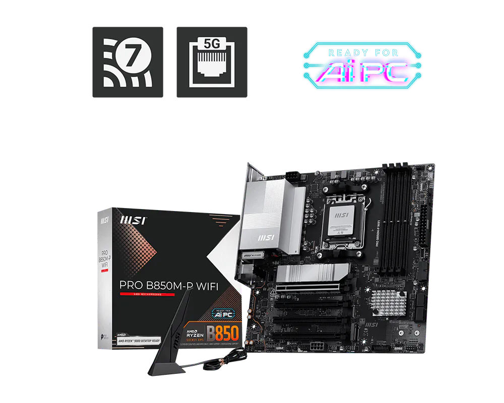Tarjeta Madre MSI PRO B850M-P WIFI Socket AM5 4xDDR5 1xHDMI 256GB MicroATX