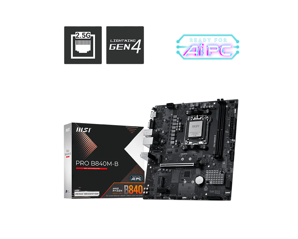Tarjeta Madre MSI PRO B840M-B Compatible con AM5 2xDDR5 1xHDMI 128GB MicroATX