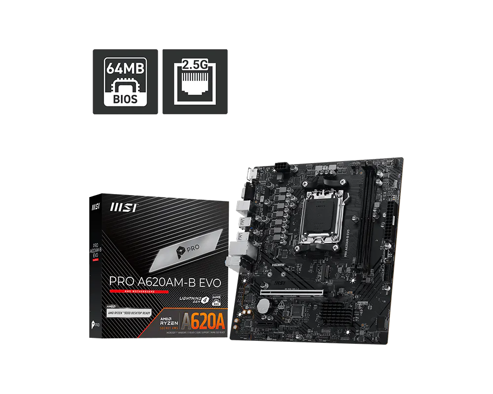 Tarjeta Madre MSI PRO A620AM-B EVO socket AM5 2xDDR5 HDMI VGA mATX
