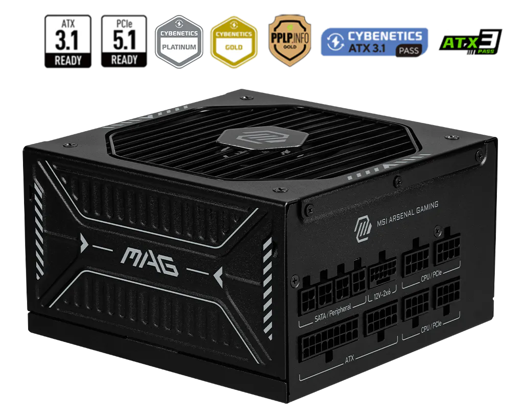 Fuente de poder MSI 1000W Gold 80 Plus Full Modular MAG A1000GLS PCIE5 conector PCIE5 ATX