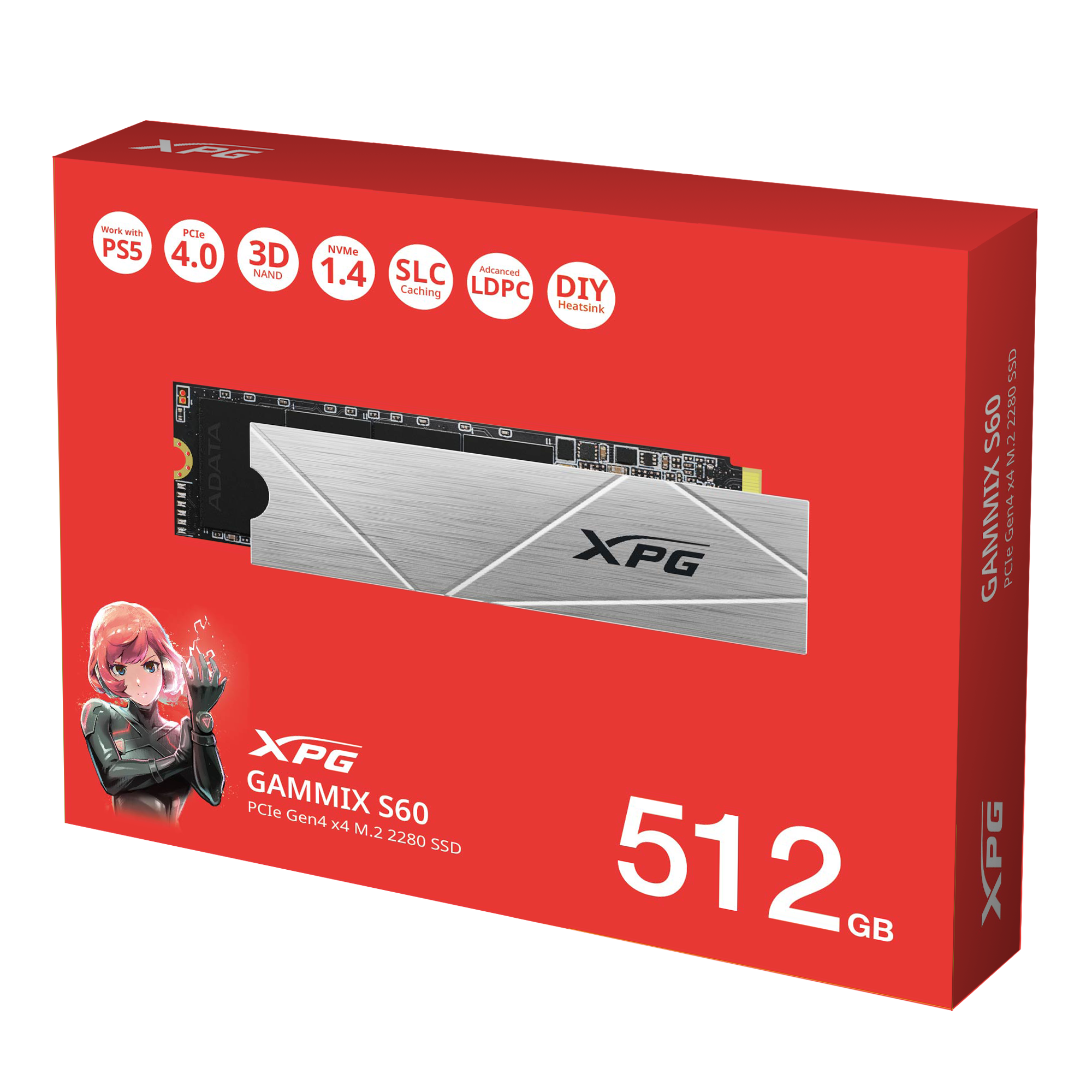 SSD M.2 2280 Adata XPG NVMe/PCIe 512GB Gammix S60 4700/1700Mb/s 3DNAND AGAMMIXS60-512G-CS